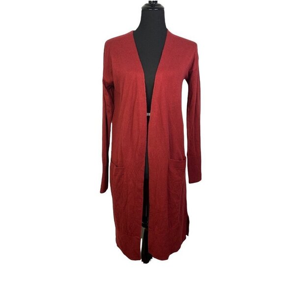 Halogen‎ Womens Duster Sweater Red Long Sleeve Open Front Pockets Slit S New - Picture 2 of 10